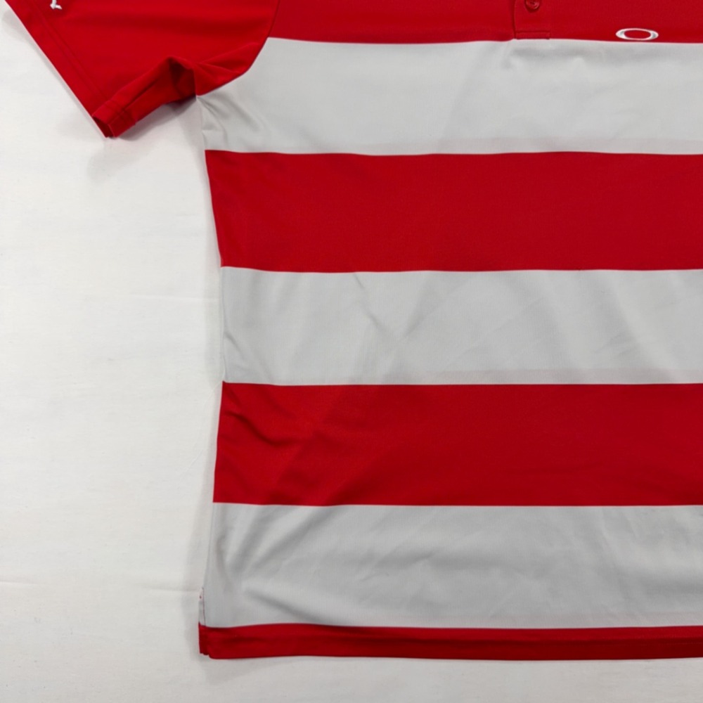 Oakley Striped Performance Golf Polo Shirt XL Red White Short Sleeve Mens - Picture 8 of 10